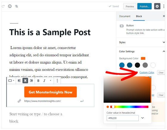 Setting the colour of a button on your website