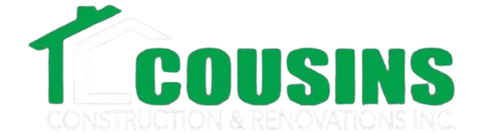 Green house roof icon and “COUSINS” text logo for construction and renovations