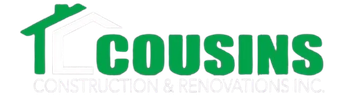 Green house roof icon and “COUSINS” text logo for construction and renovations