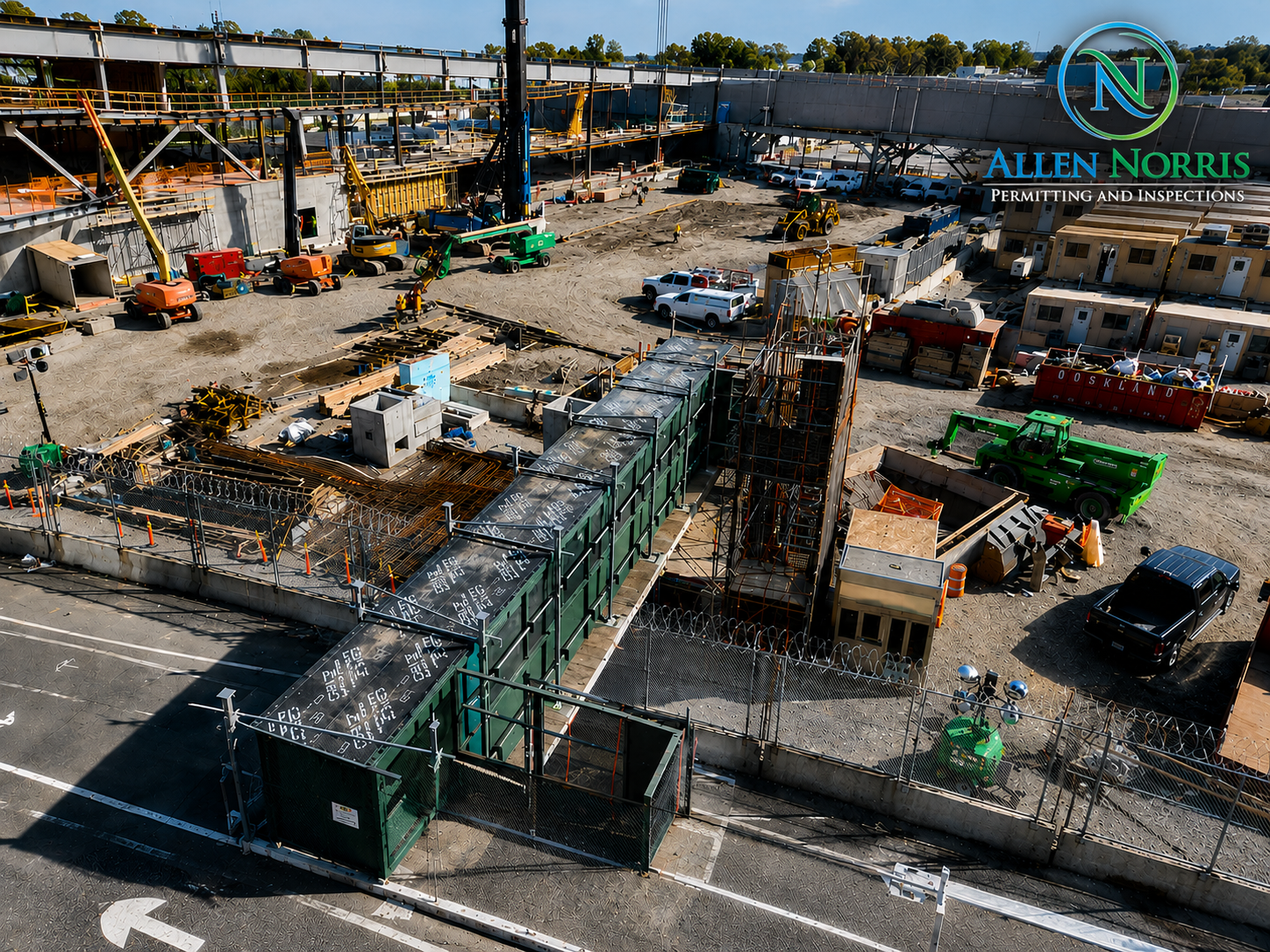 Large-scale construction project during site preparation with permit and code compliance oversight.
