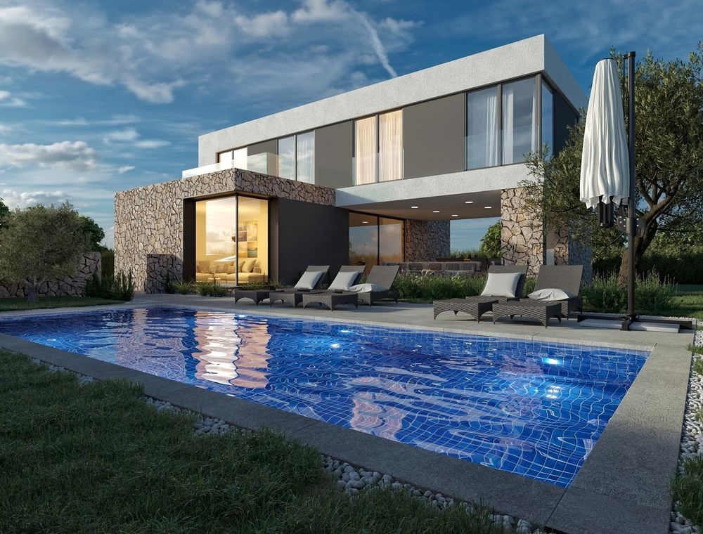 Modern Home With Pool; Grey and Stone Facade — East Coast Pool Resurfacing In Sydney, NSW