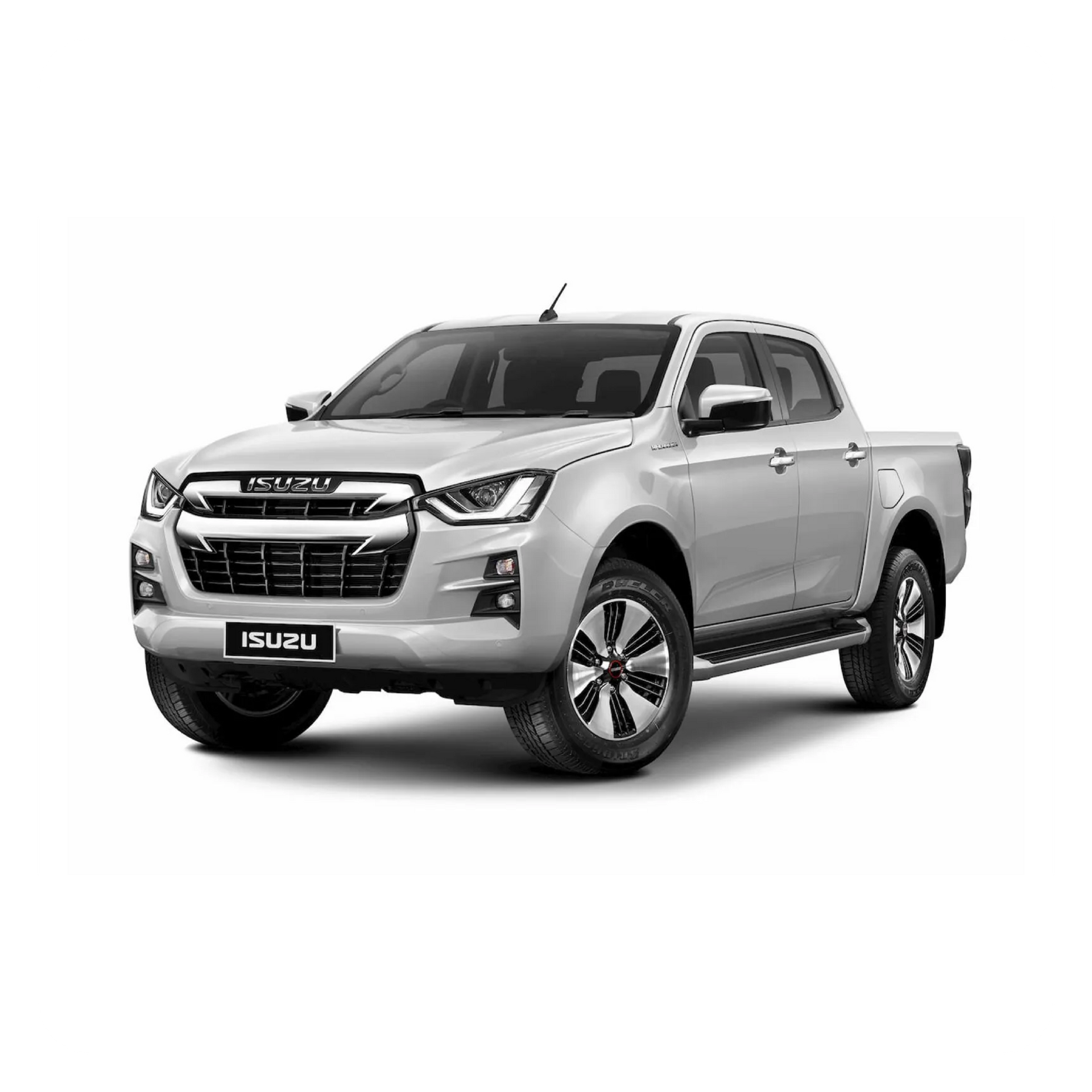 A white isuzu d max pickup truck on a white background.