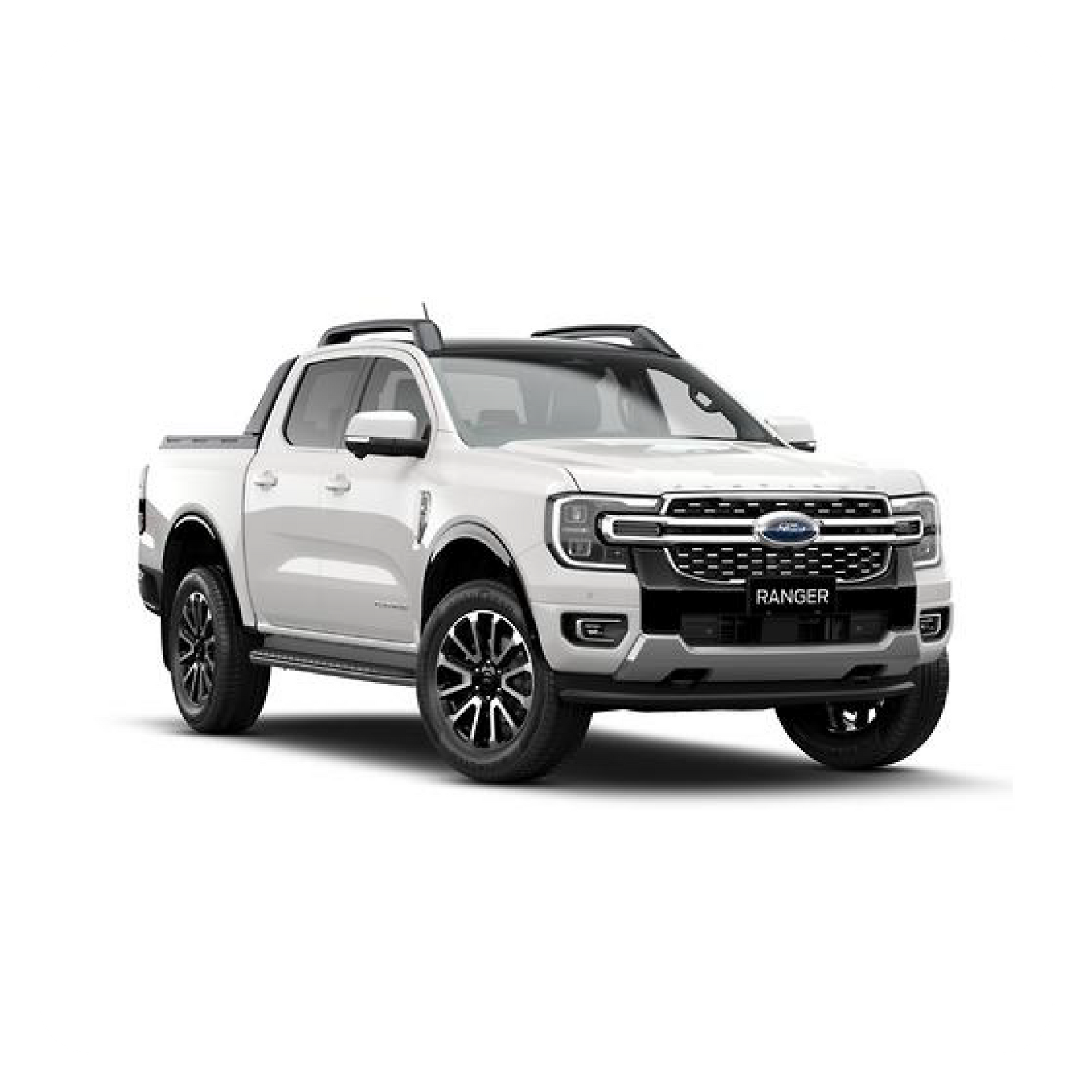 A white ford ranger is shown on a white background.