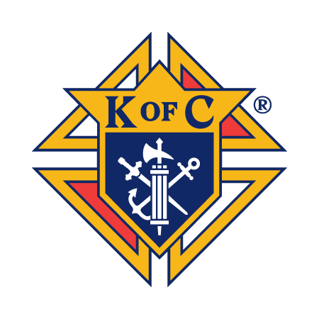 Knights of Columbus emblem: gold star and diamond around blue shield with crossed symbols.