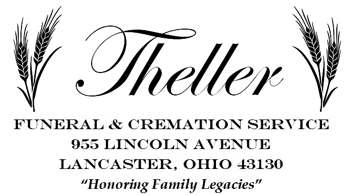 Logo of Theller Funeral & Cremation Service, Lancaster, Ohio. Features text, wheat stalks. "Honoring Family Legacies".