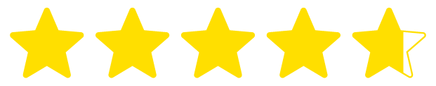 Four and a half golden yellow stars arranged in a horizontal row.