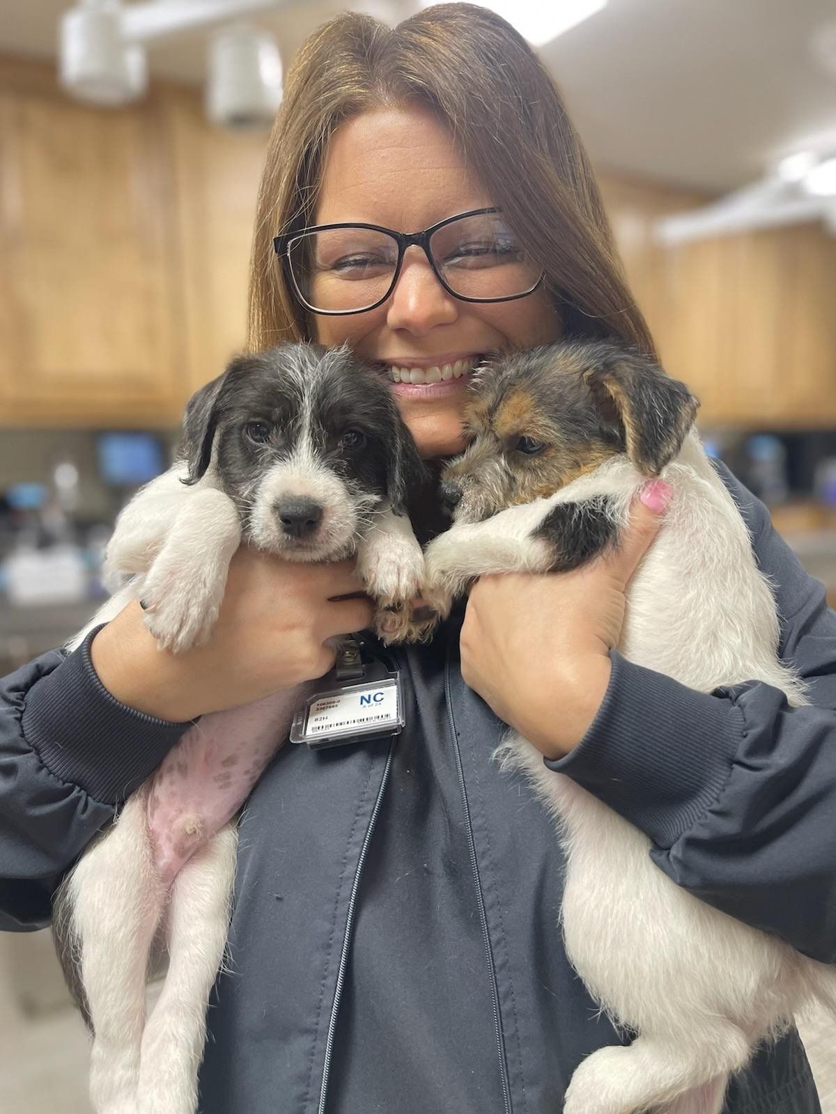 A fur parent holding two dogs — Palestine, TX — Brookhollow Veterinary Clinic