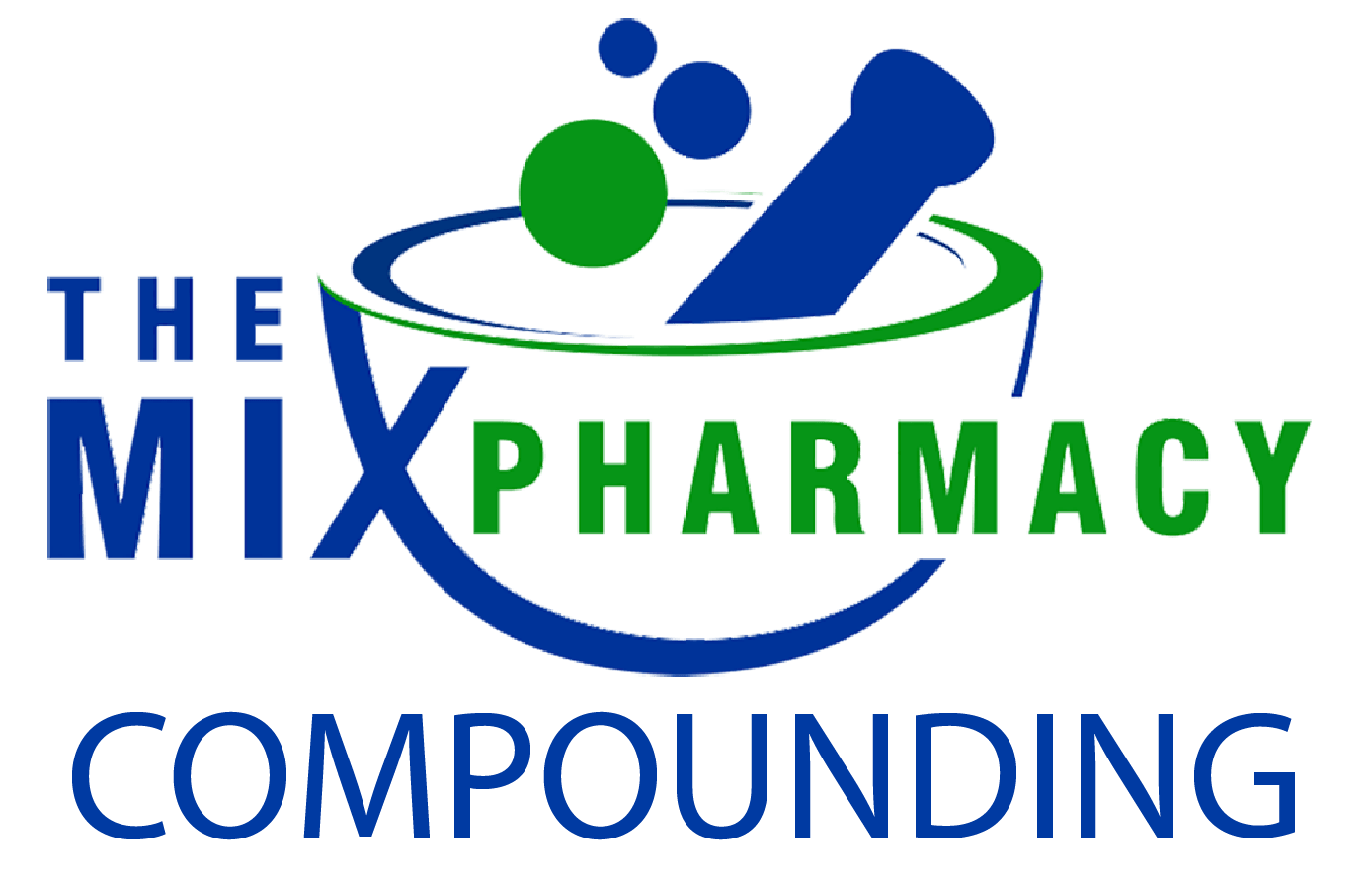 Logo for The Mix Pharmacy compounding, featuring a mortar and pestle with text.