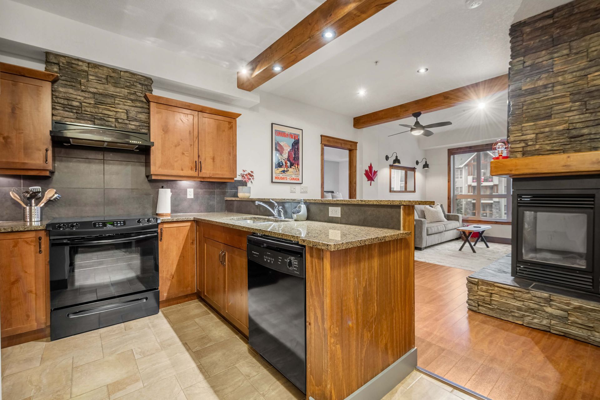 Full kitchen of Red Maple Retreat, a Radium BC Vacation Rental hosted by Aisling Baile Property Management.