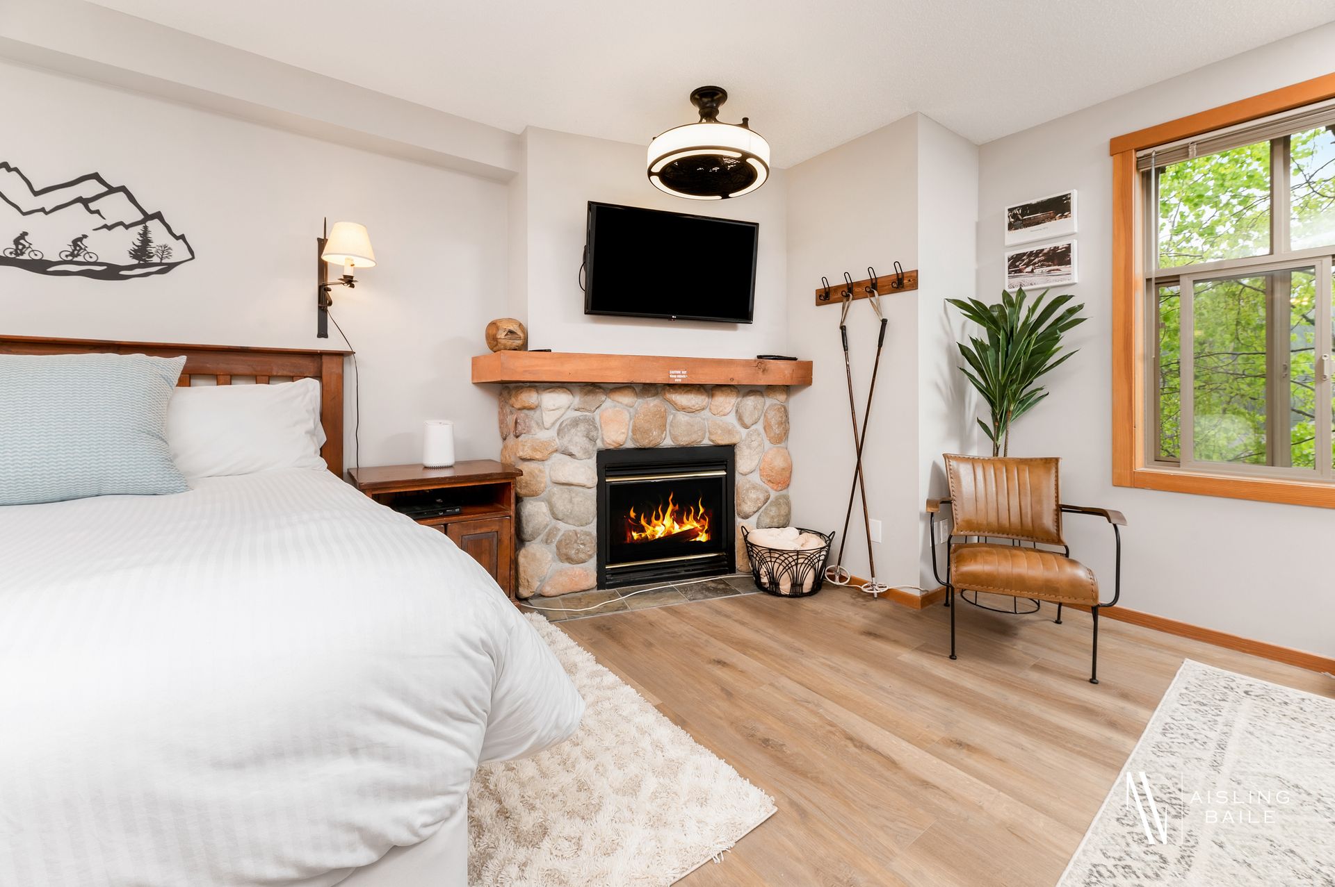 Gas fireplace of the Upper Tip, a Panorama BC Vacation Rental hosted by Aisling Baile Property Management.
