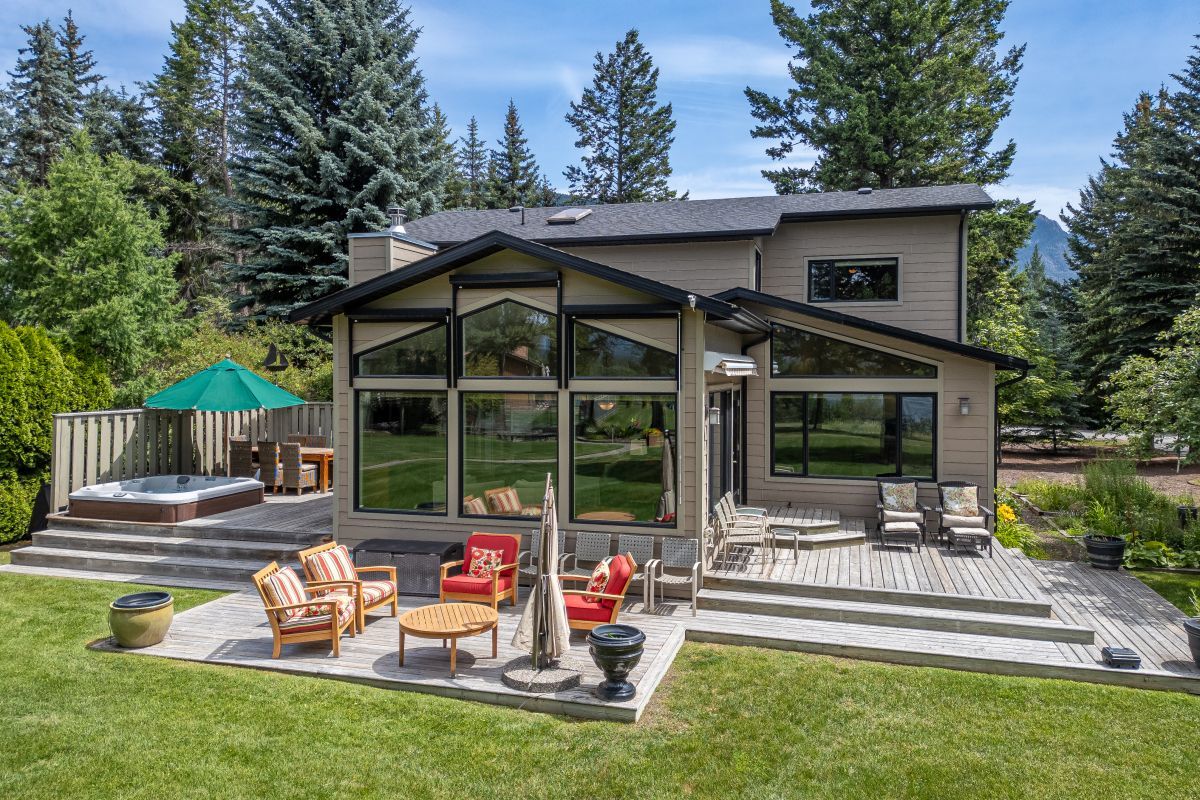 Backyard of Alpine Lake House, a Windermere BC vacation rental managed by Aisling Baile.