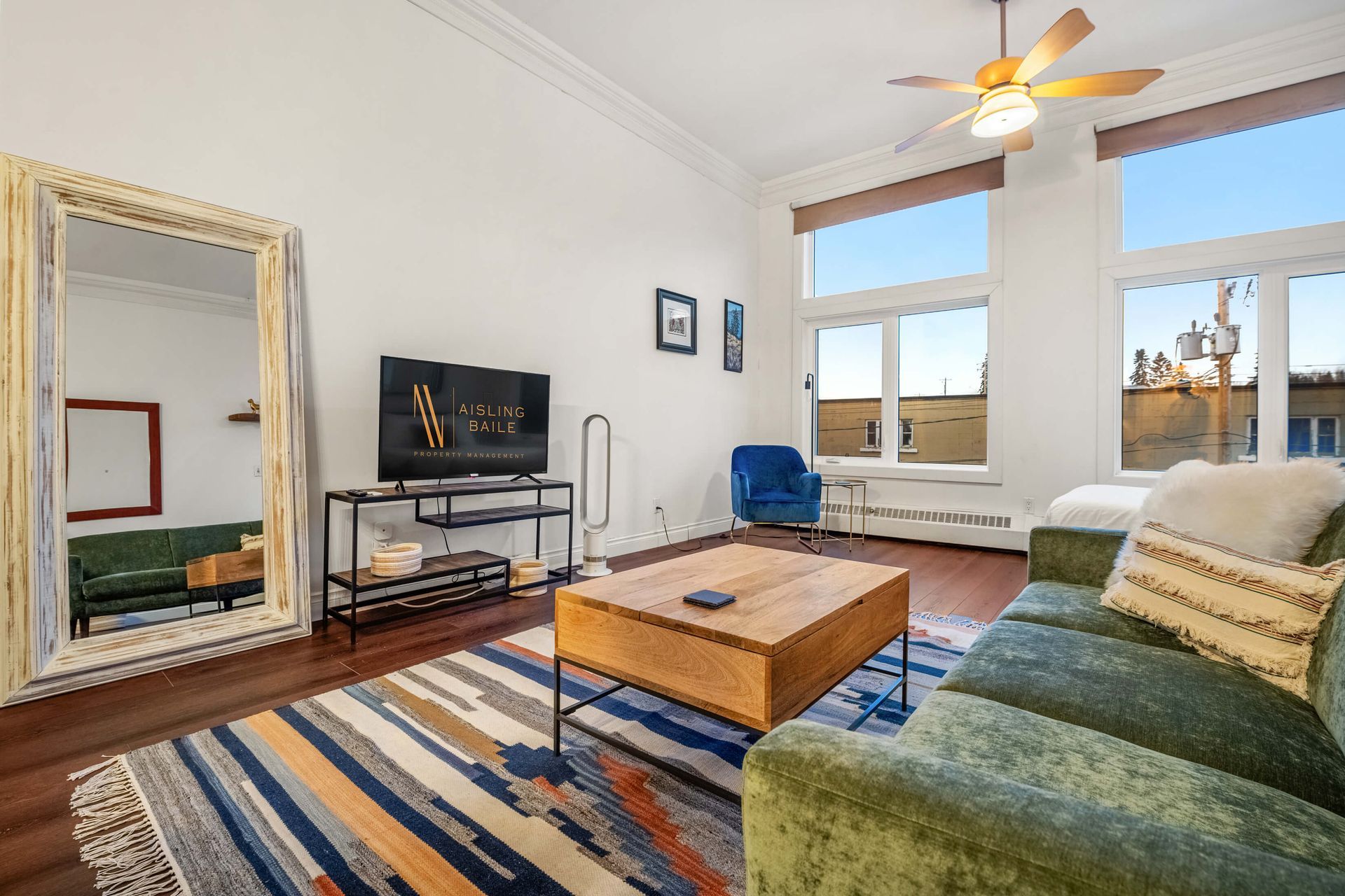 Living room of the Red Brick Loft, a Calgary short-term rental hosted by Aisling Baile Property Management.