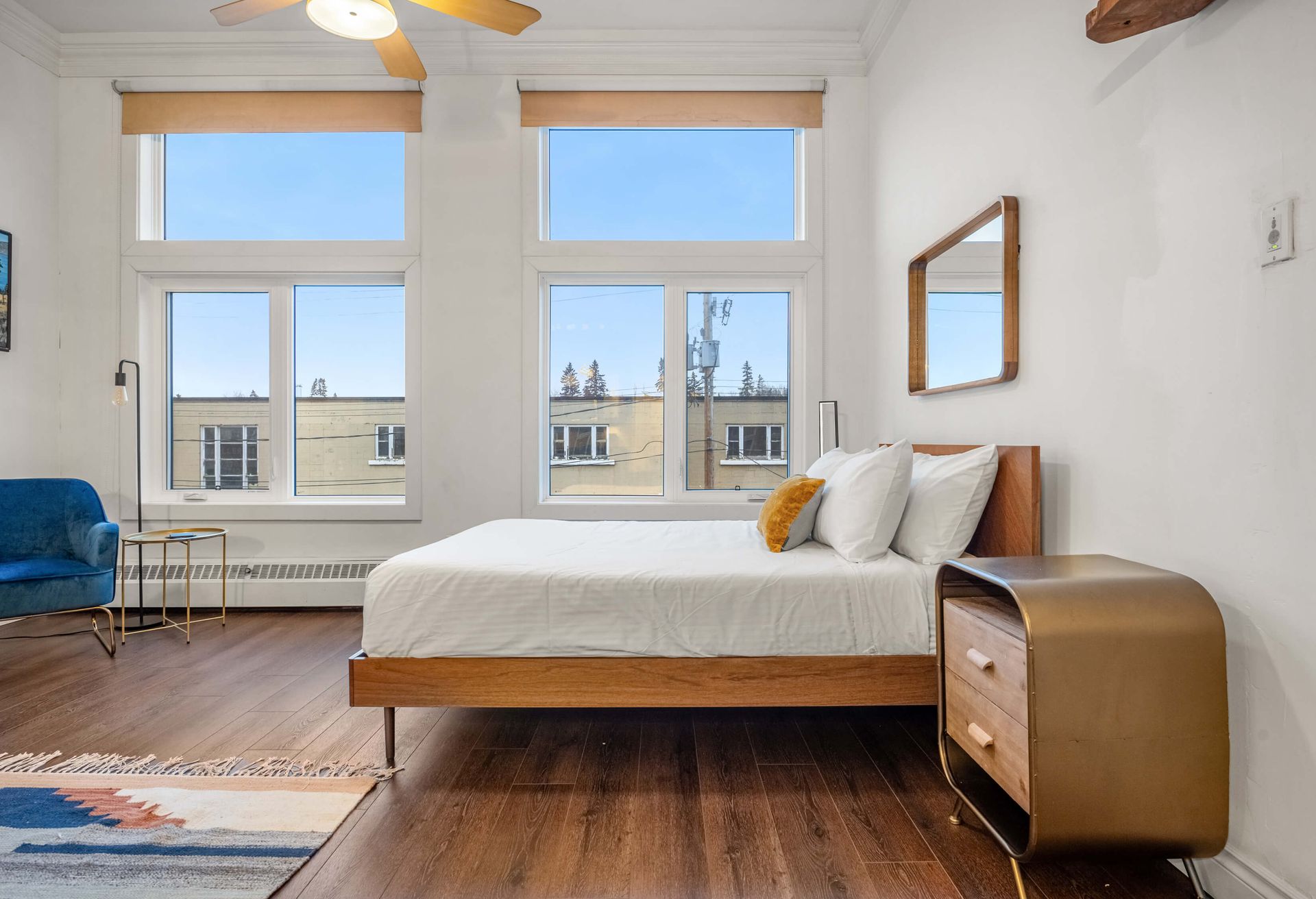 Studio bedroom space of the Red Brick Loft, a Calgary short-term rental hosted by Aisling Baile Property Management.