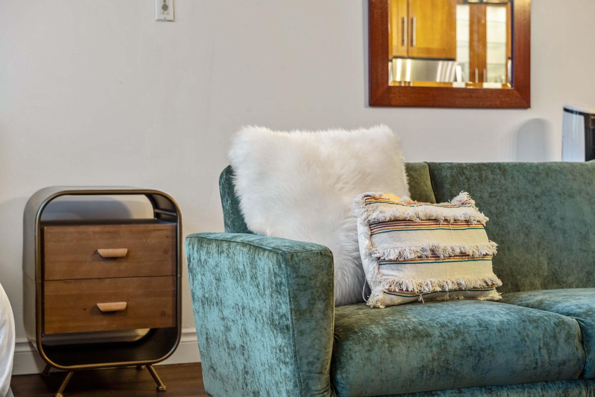 Living room of the Red Brick Loft, a Calgary short-term rental hosted by Aisling Baile Property Management.