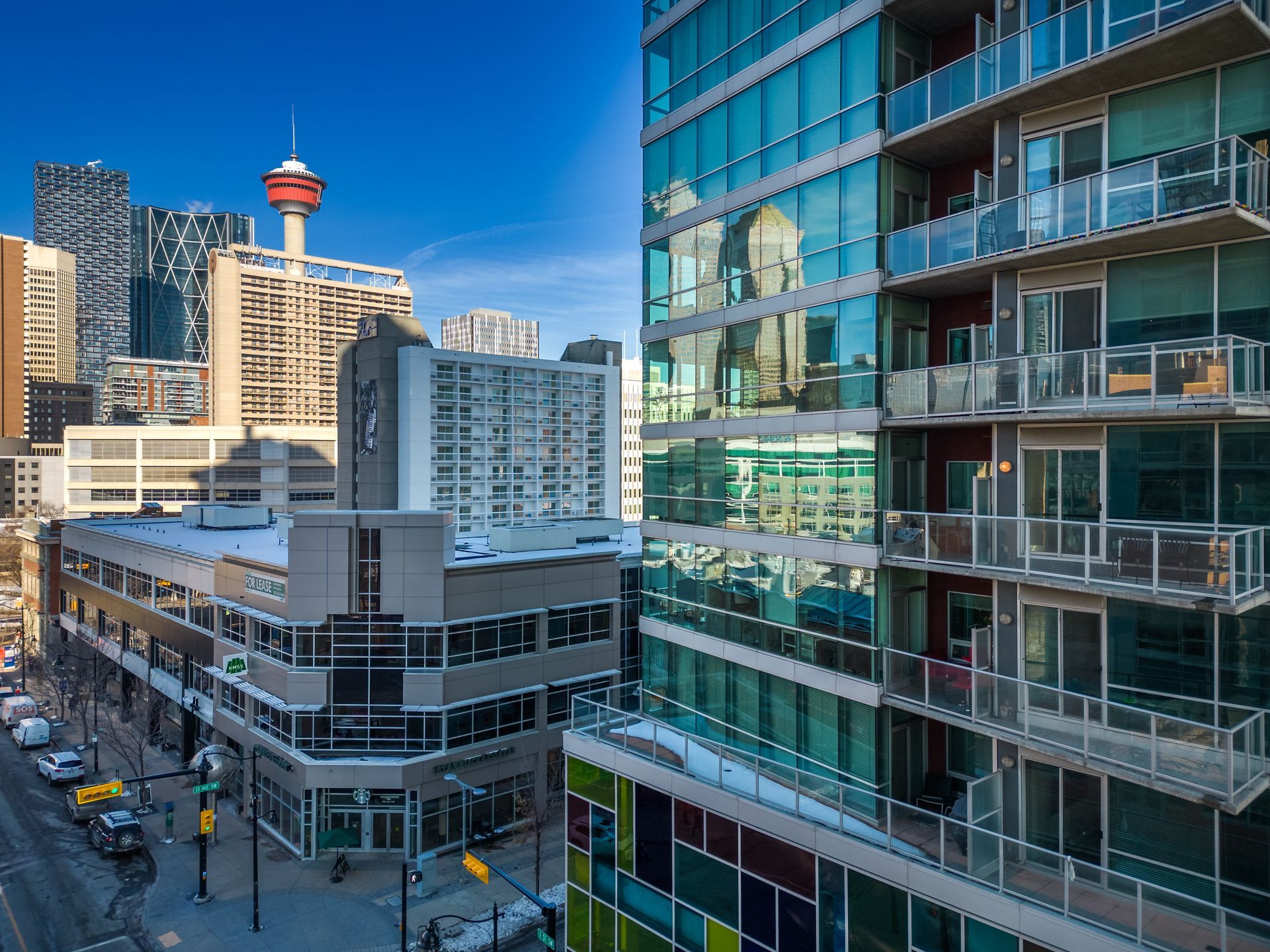 Modern glass building of Contemporary Calgary cultural and art center.