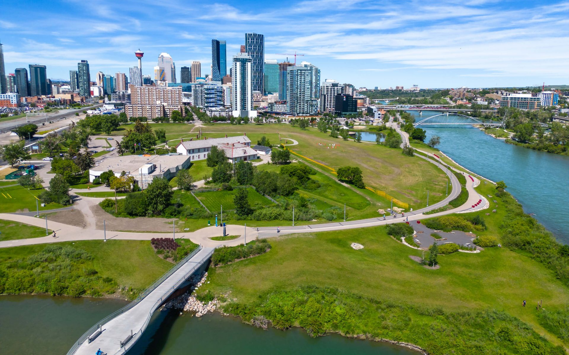 Downtown views of the Bow River in Calgary, Alberta.