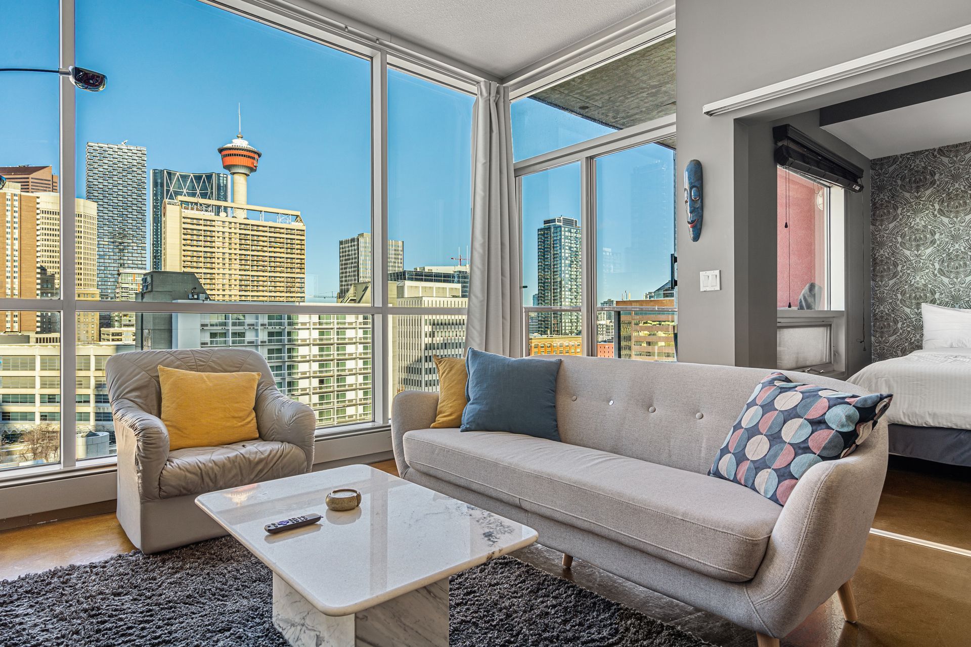 Living room of All My Fave Colours a Calgary short-term rental hosted by Aisling Baile Property Management.