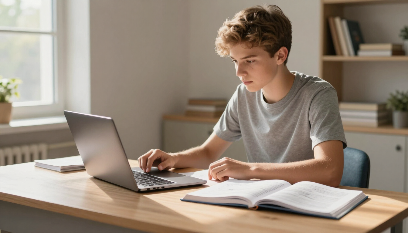Student studying at a desk