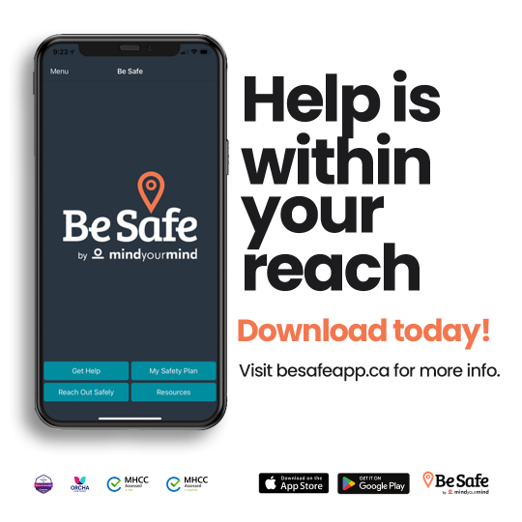 BeSafe app ad on phone with “Help is within your reach” and “Download today!”