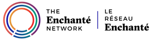 The Enchanté Network logo with red, blue, and orange circular lines and bilingual text in black.