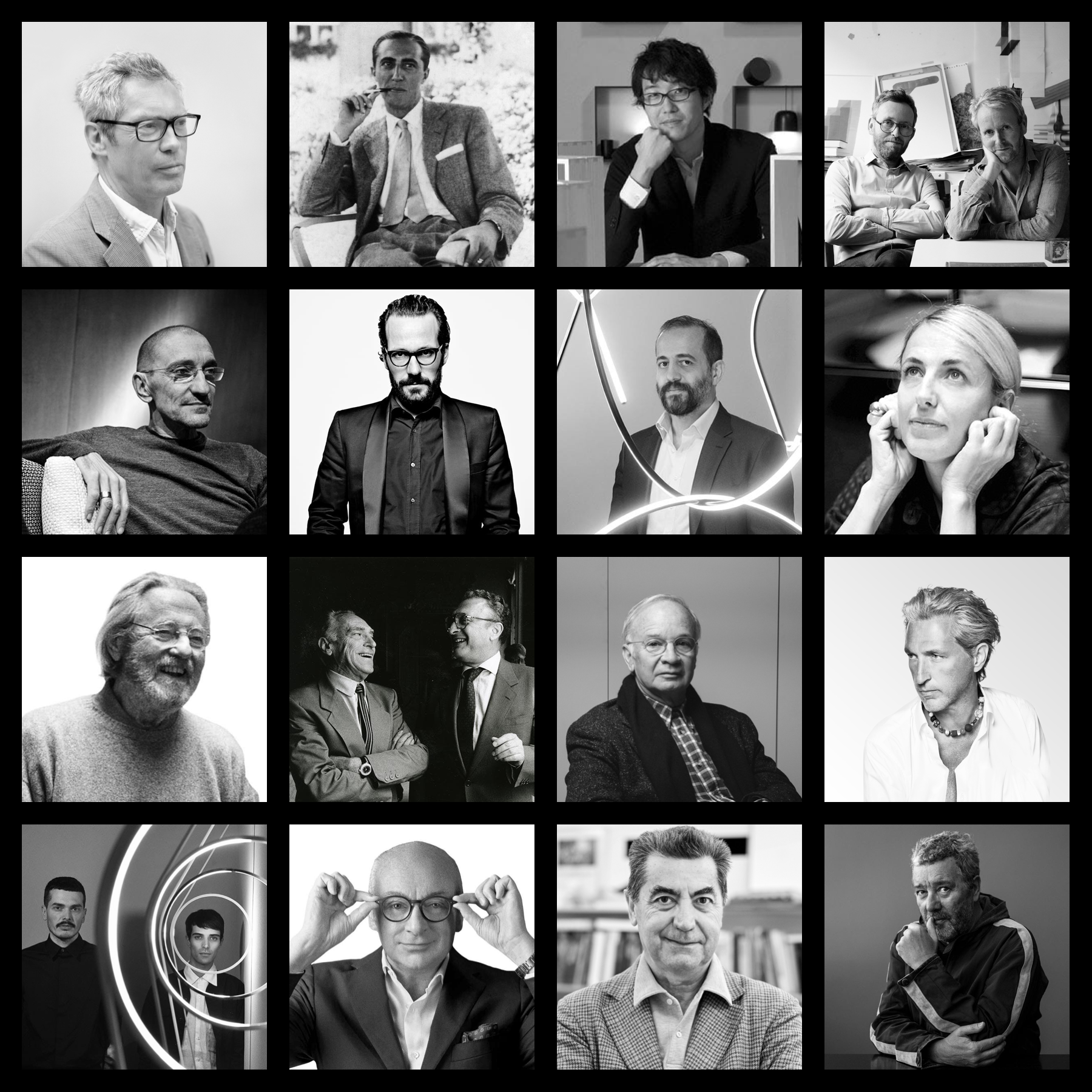 Un collage de fotografías en blanco y negro de una variedad de personas.
