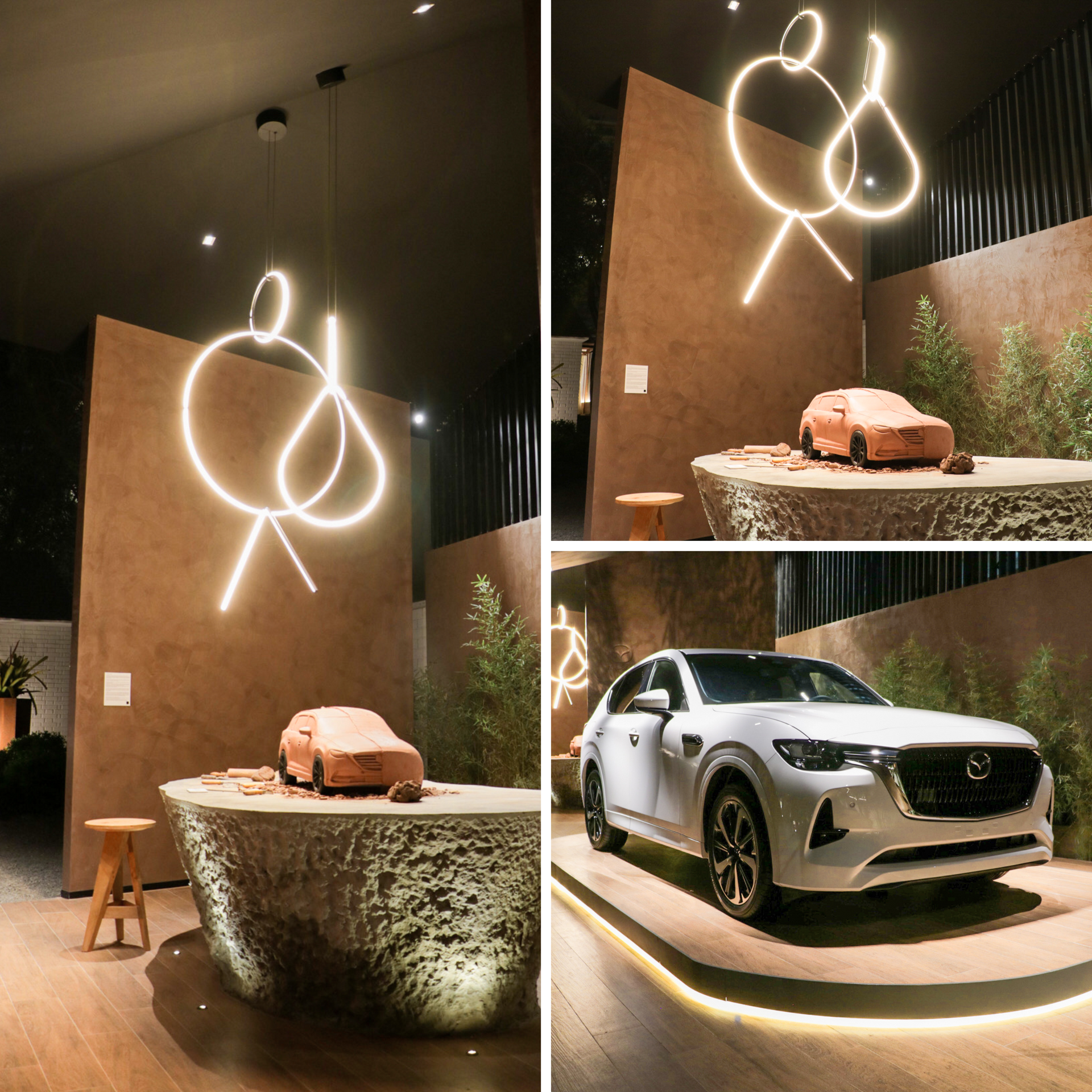Un coche Mazda está en exposición en una sala de exposición.