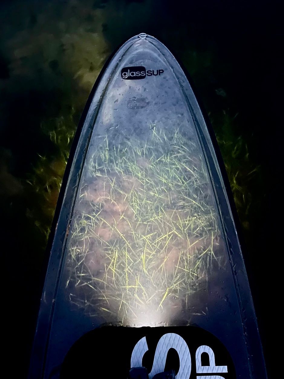 Eine Nahaufnahme eines Surfbretts mit einem Licht darauf.
