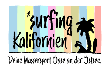 Ein Logo für Surfen in Kalifornien mit einer Palme