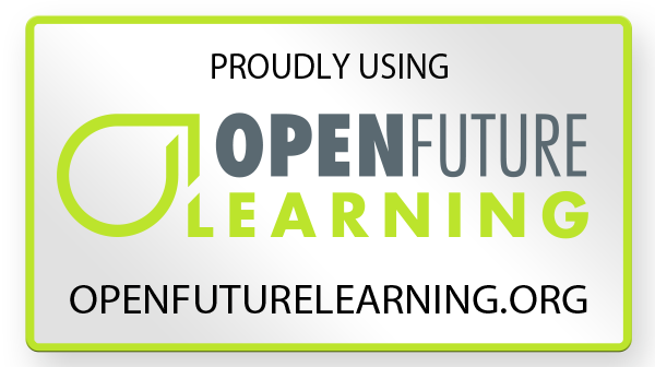 A sign that says proudly using open future learning openfuturelearning.org website