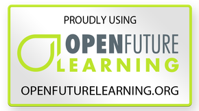 A sign that says proudly using open future learning openfuturelearning.org website