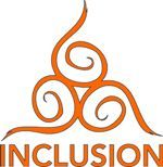 A logo for inclusion with a swirl and the word inclusion.