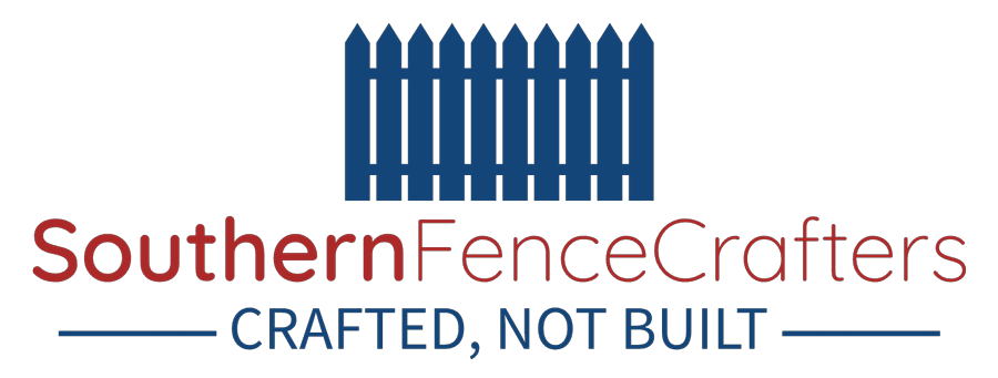 Southern FenceCrafters logo with blue fence icon and red, blue, and black text