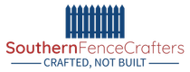 Southern FenceCrafters logo with blue fence icon and red, blue, and black text