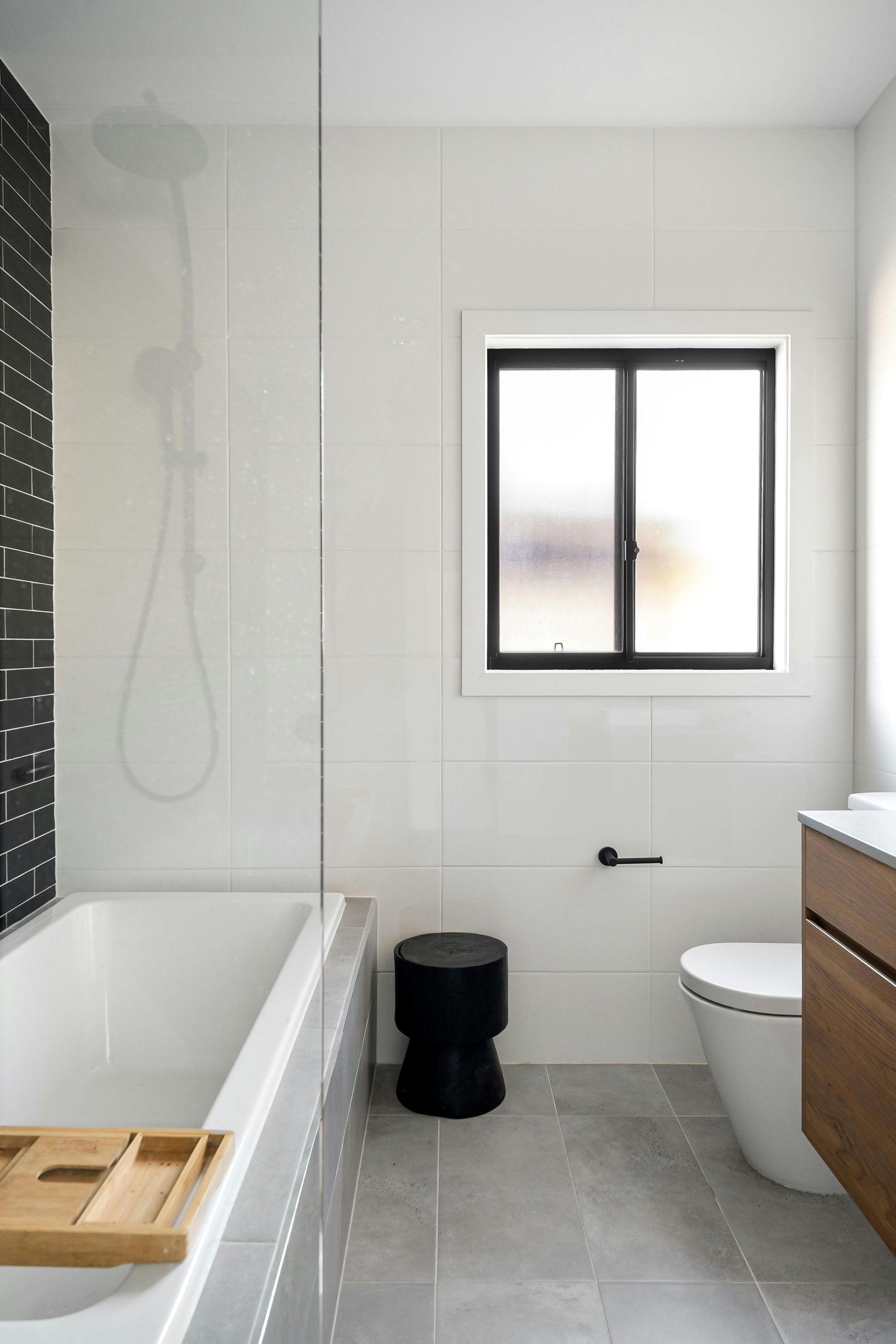 Bright Modern Bathroom — Tyrone Building Solutions in Anna Bay, NSW