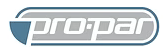 The Pro-Par logo: white lowercase text inside a gray horizontal pill shape with a blue-shaded triangular accent on the left.