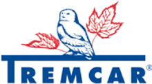 Blue logo of a snowy owl perched on a horizontal line behind two red maple leaves, with the brand name 