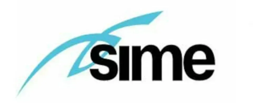 Logo simile con testo nero e un arco blu a forma di swoosh sopra di esso