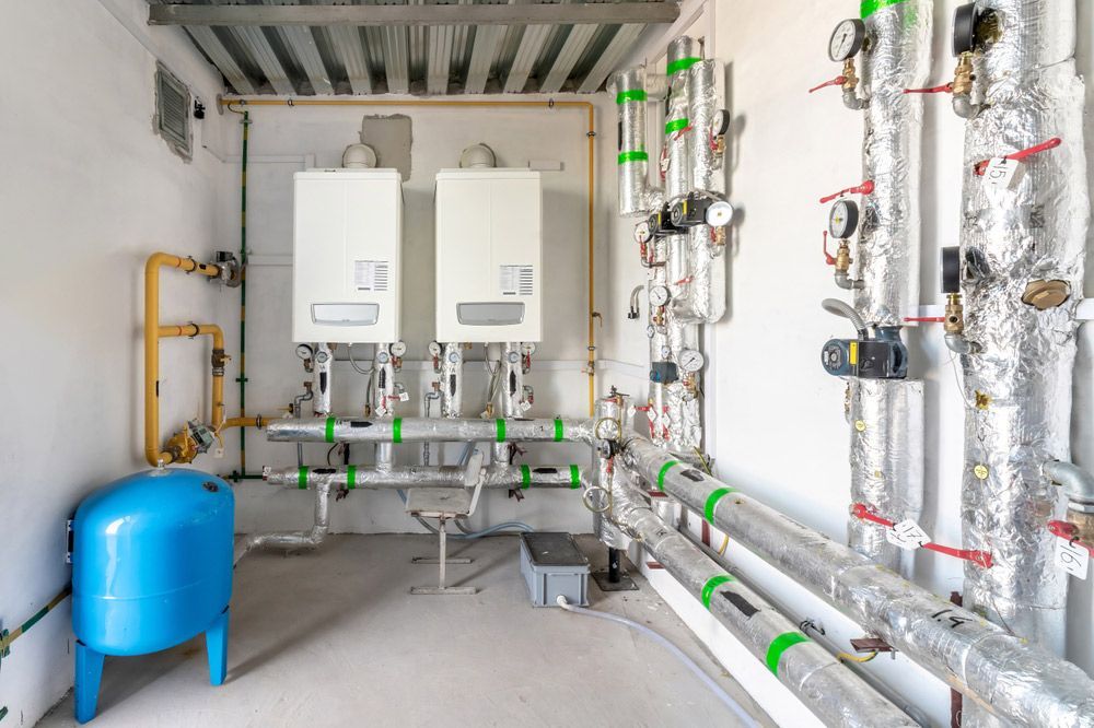 Utility Room With Boilers, Exposed Pipes — One Flush Plumbing Service In Pimpama, QLD