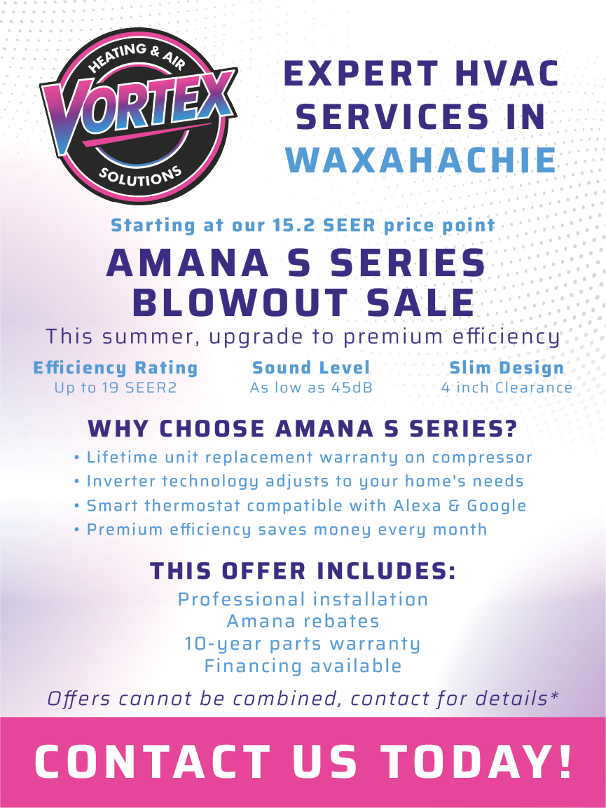 Vortex HVAC ad in purple and white: $2000 buy-back program, qualifications, and contact us today.