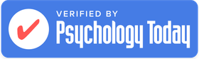 A blue button that says verified by psychology today