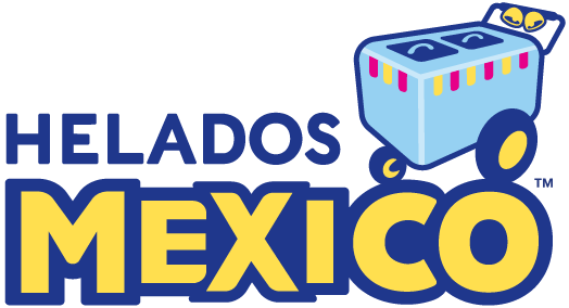 Helados Mexico logo with blue-and-yellow ice cream cart and bold blue text