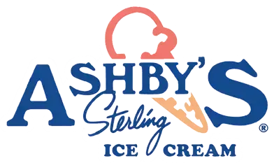 Ashby’s Sterling Ice Cream logo in blue and orange with stylized ice cream scoop and cone