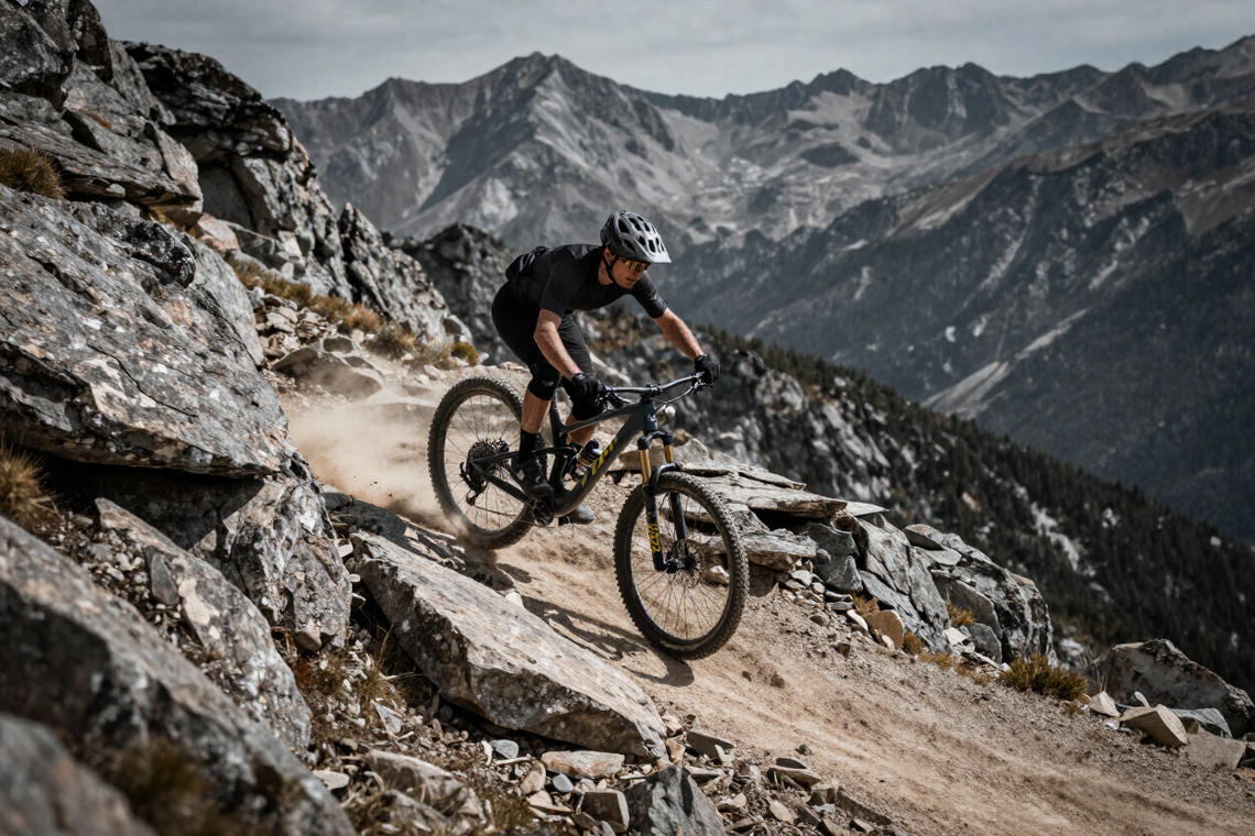 Scott mountain bike su discesa rocciosa alpina