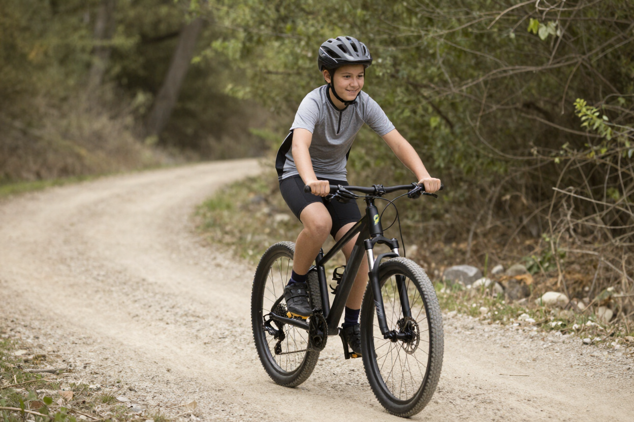 Bambino su Scott junior MTB su percorso nel parco