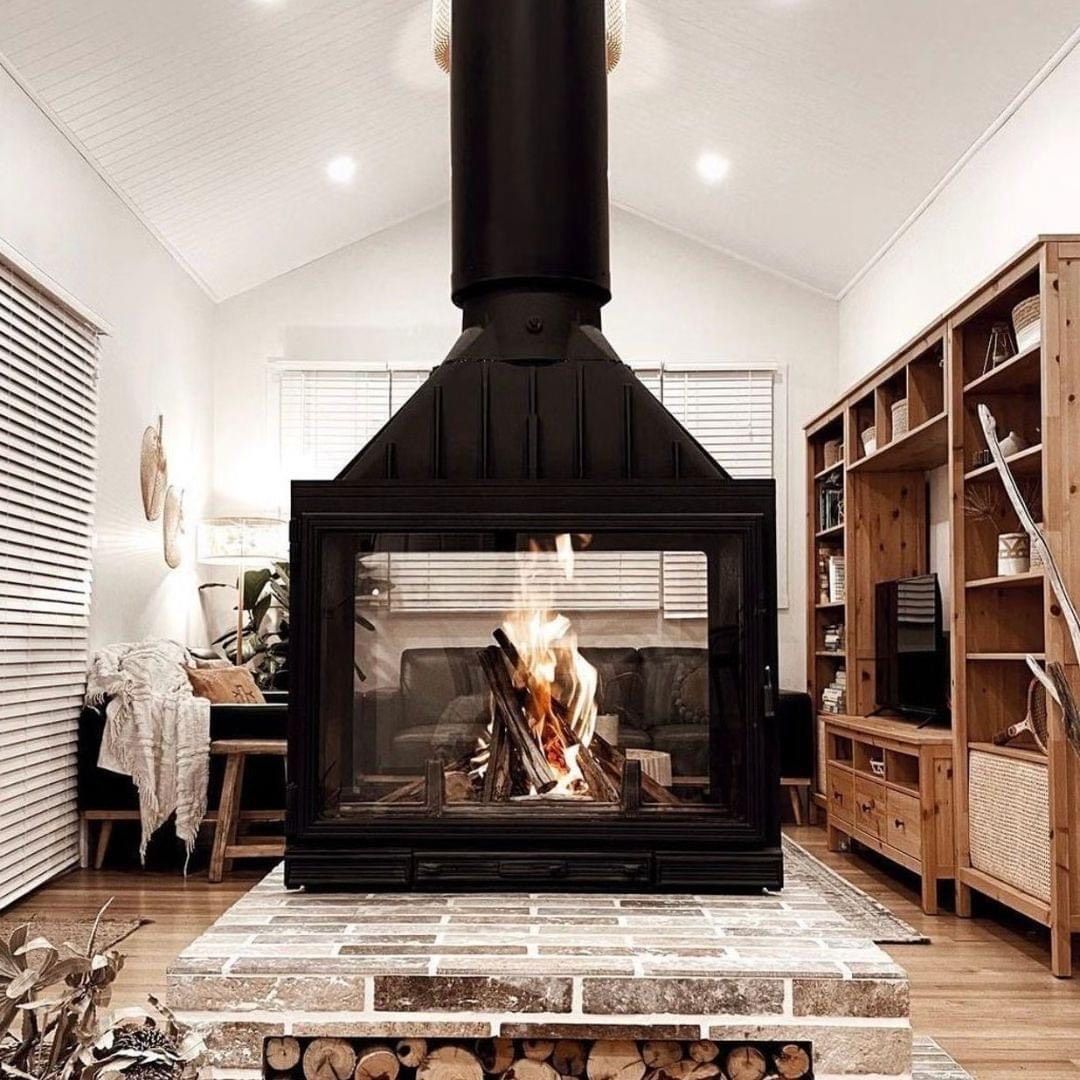 A Large, Black, Glass-sided Wood-burning Fireplace — Complete Heating In Tasmania, TAS