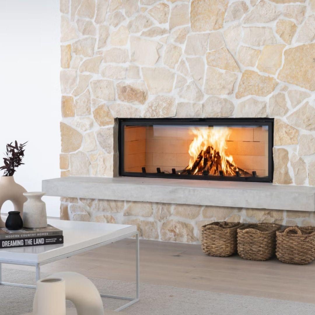 A Modern, Rectangular Fireplace With a Bright Fire — Complete Heating In Huntingfield, TAS
