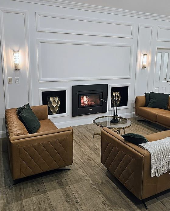 Modern Living Room With a White Fireplace — Complete Heating In Huntingfield, TAS