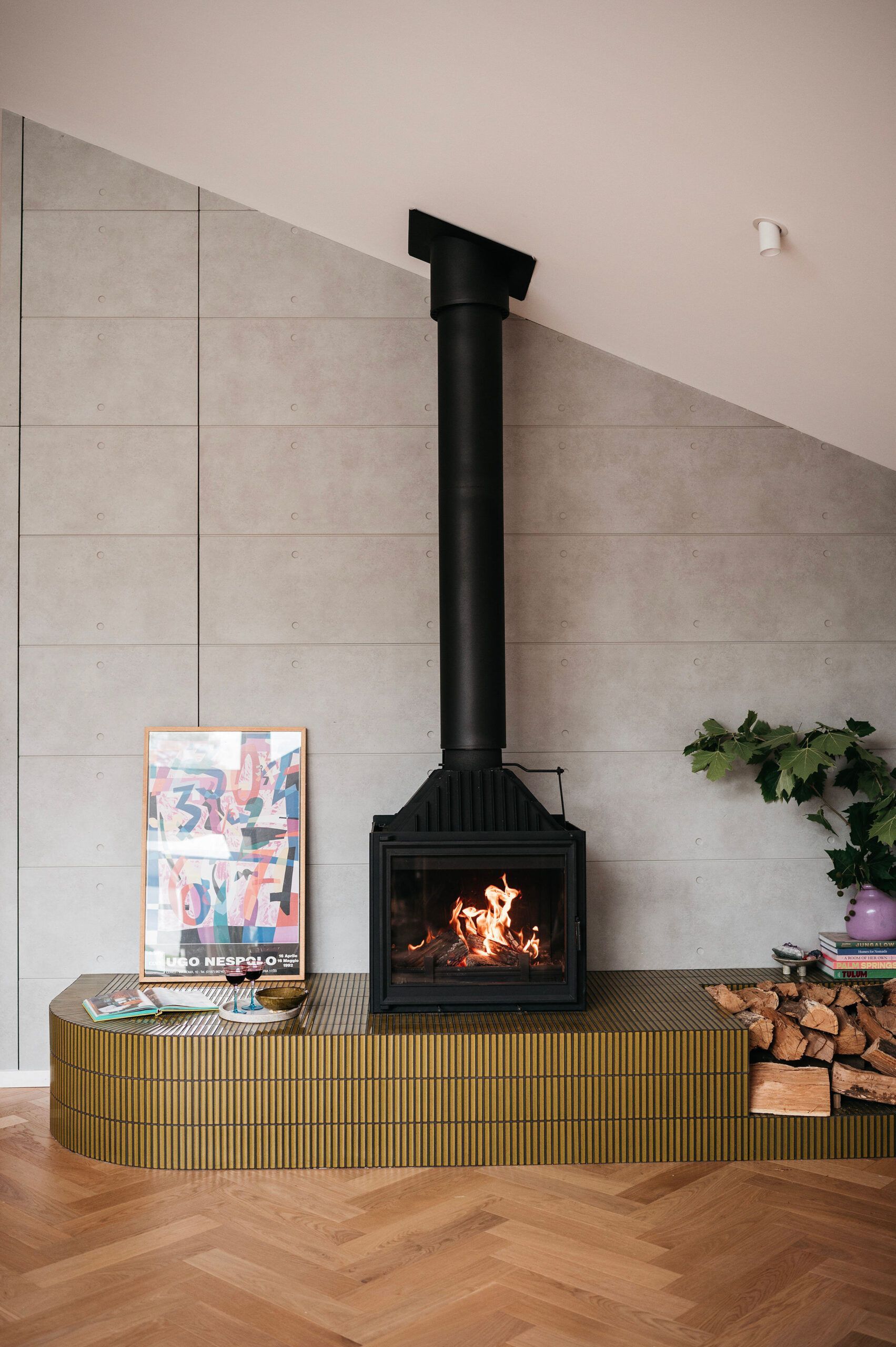 Modern Fireplace With Black Chimney in a Minimalist Room — Complete Heating In Huntingfield, TAS