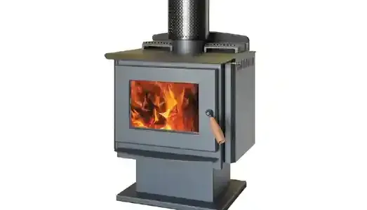 Modern Grey Wood-burning Stove With a Visible Orange Fire Inside — Complete Heating In Huntingfield, TAS
