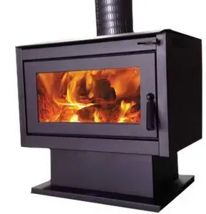 Black Wood-burning Stove With a Glass Front Showing a Bright Orange Fire — Complete Heating In Huntingfield, TAS